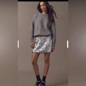 NWT $158. Sz SM Anthro grey sweater top with Silver Sequin Mini Skirt -dress